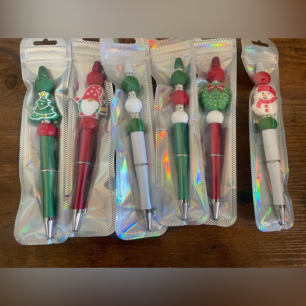 Hand beaded Christmas pens